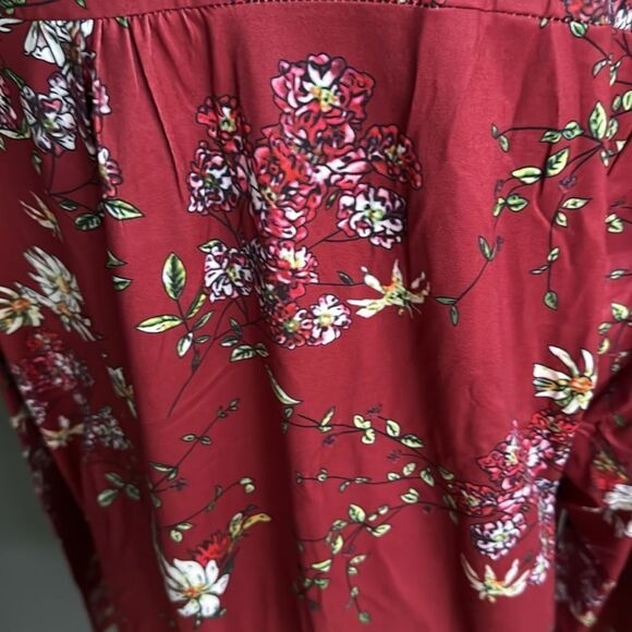 Visililly burgundy floral print pullover stretch gathered bodice/yoke top 3XL - Picture 5 of 6